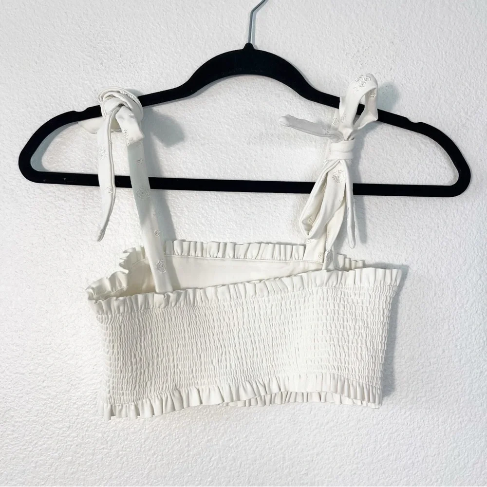 LoveShackFancy Girls Embroidered Sleeveless Crop Top Size 12Y White